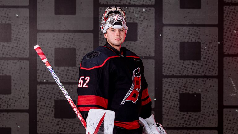A photo of Pyotr Kochetkov in his Carolina Hurricanes uniform.
